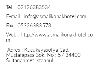 Asmal Hotel iletiim bilgileri